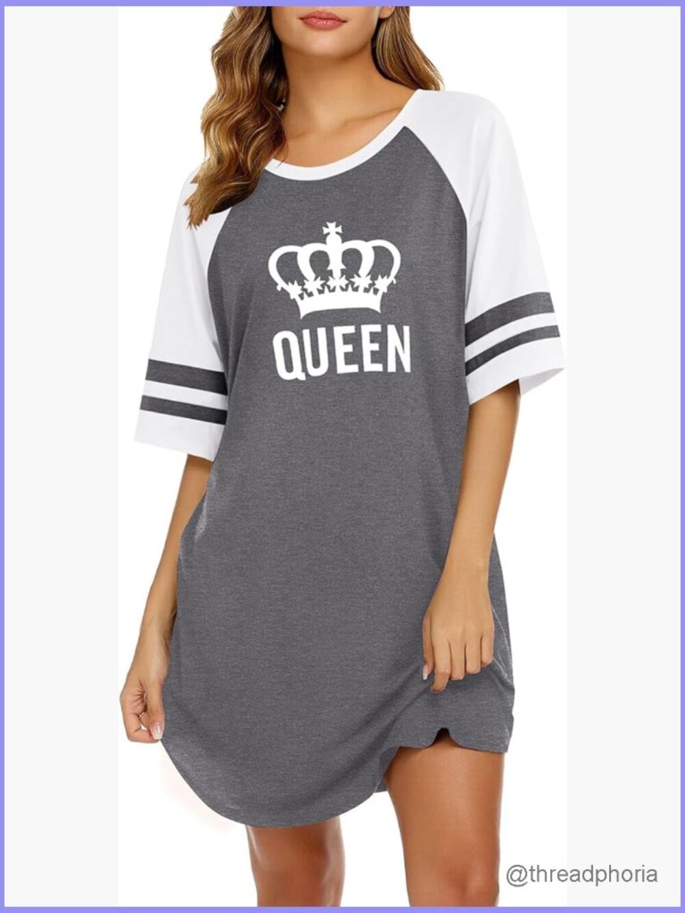 Cotton Nightgown Short Sleeve Sleep Shirt Crew Neck Color Block